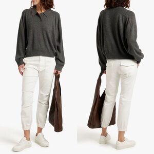 Nili Lotan Paris Cropped Stretch Cotton Twill Tapered Pants White Size 12